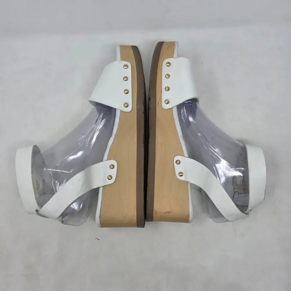 SARTO White Leather Wedge Sandals Ankle Strap Studded Women’s Size 9M